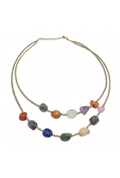 Gemstone Melted Brass Gold Plated Necklace